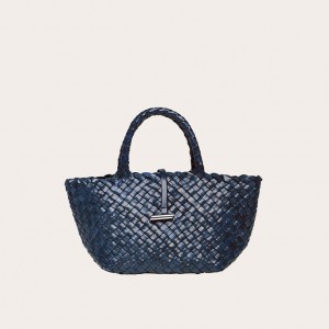 Cabas Little Liffner Mini Leather Basket Femme Bleu Marine | 109273-OPS