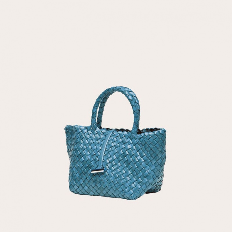 Cabas Little Liffner Mini Leather Basket Femme Bleu | 428359-VAN