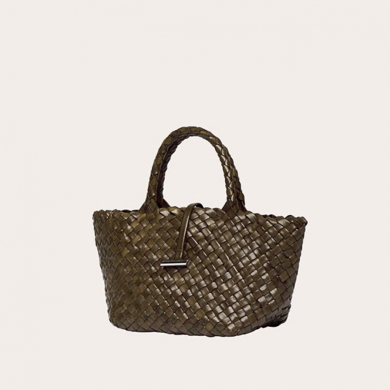 Cabas Little Liffner Mini Leather Basket Femme Vert Olive | 018794-YVG