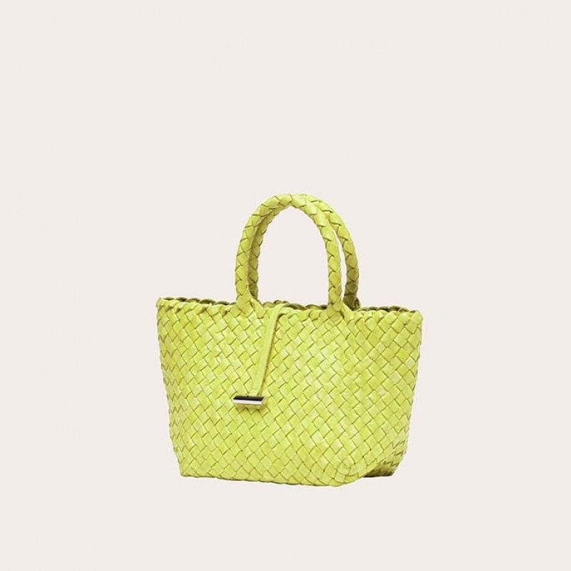 Cabas Little Liffner Mini Leather Basket Femme Jaune | 824613-ZUG
