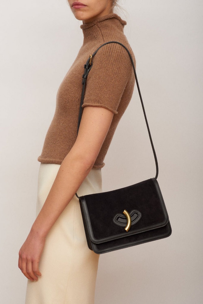 Sac Bandoulière Little Liffner Maccheroni Suede Femme Noir | 760158-XZM