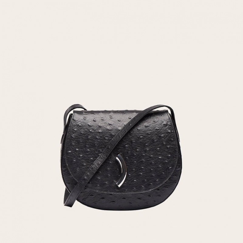 Sacs De Selle Little Liffner Maccheroni Ostrich Embossed Femme Noir | 784091-GLQ