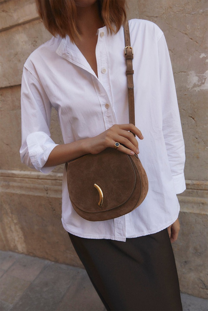 Sacs De Selle Little Liffner Maccheroni Suede Femme Marron | 328690-BLS